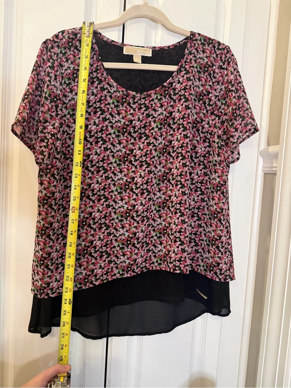 Michael Kors Pink Floral Layered Tunic with Black Hem